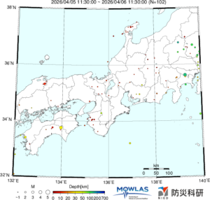東海から中四国までの最新地震分布