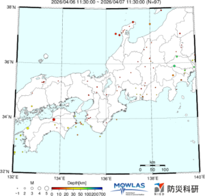 東海から中四国までの最新地震分布