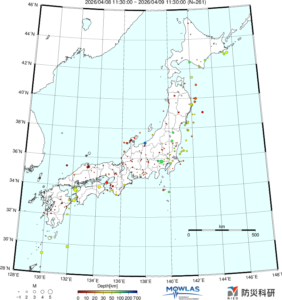 日本全域の最新地震分布