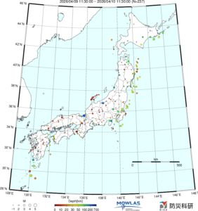 日本全域の最新地震分布