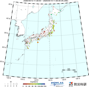日本全域の最新地震分布(広域)