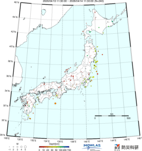 日本全域の最新地震分布