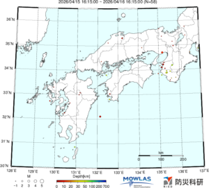近畿から九州までの最新地震分布