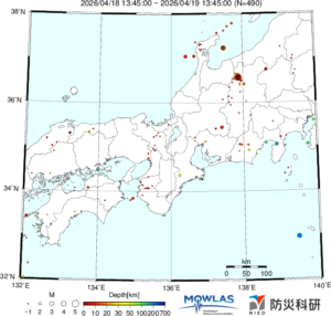 東海から中四国までの最新地震分布