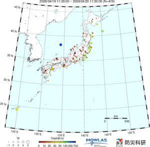 日本全域の最新地震分布（広域）