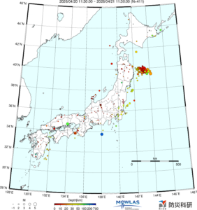 日本全域の最新地震分布
