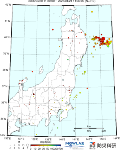 東北から関東の最新地震分布