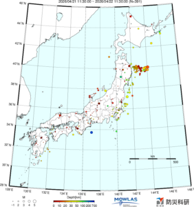 日本全域の最新地震分布