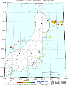 東北から関東の最新地震分布