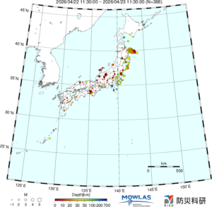 日本全域の最新地震分布（広域）