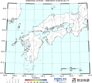 近畿から九州までの最新地震分布