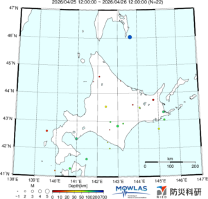 北海道の最新地震分布