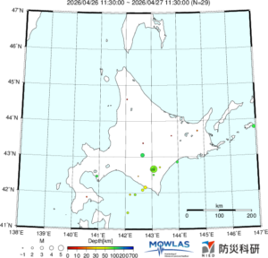 北海道の最新地震分布