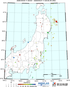 東北から関東の最新地震分布