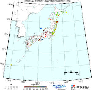 日本全域の最新地震分布（広域）
