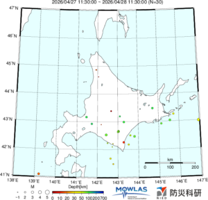 北海道の最新地震分布