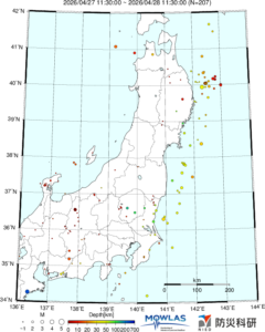 東北から関東の最新地震分布