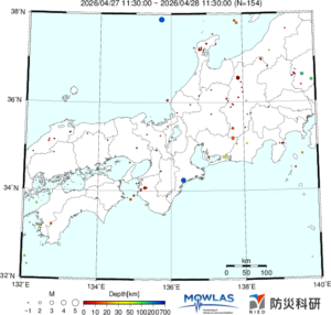 東海から中四国までの最新地震分布