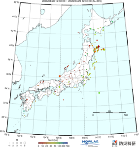 日本全域の最新地震分布