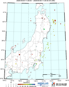 東北から関東の最新地震分布