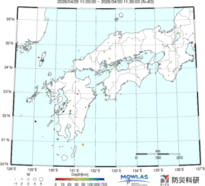 近畿から九州までの最新地震分布