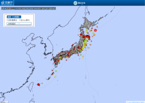日本全域の最新地震分布（気象庁）